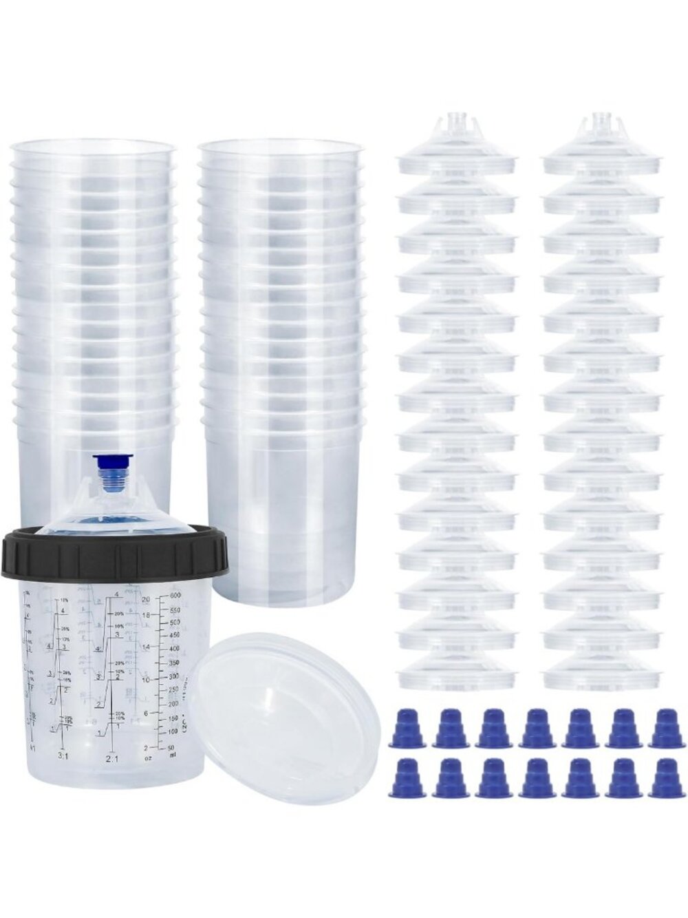 30 Pack Disposable Paint Spray Gun Liners & Lids - 20oz, Strainer & Plugs Kit
